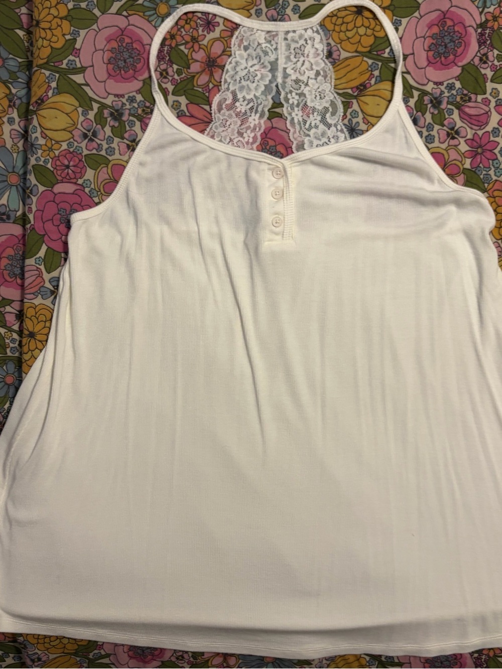 Anthropologie White Lace-Back Henley Camisole